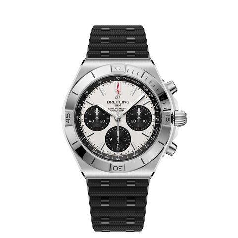 Breitling horloge met een kast in staal, met een wijzerplaat in het wit en een diameter van 42 mm