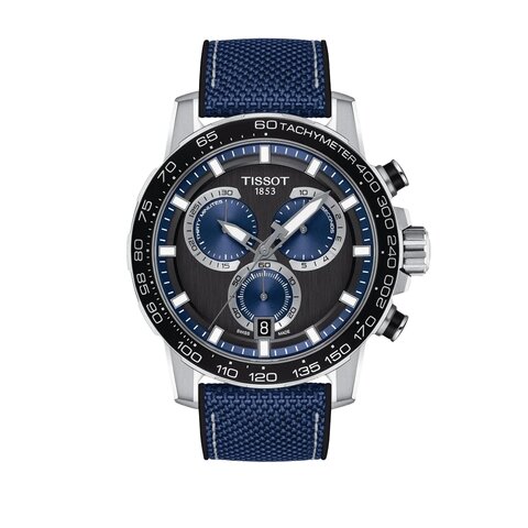 montre Tissot avec un boîtier en acier, un cadran noir et un diamètre de 45.5 mm
