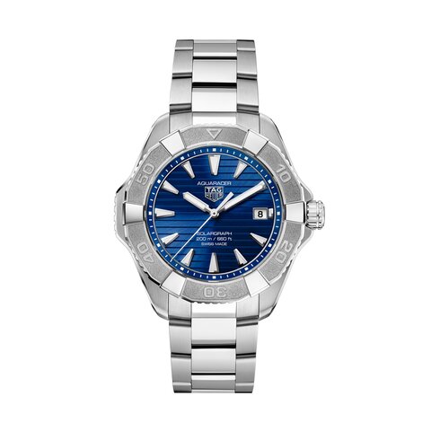 TAG Heuer horloge met een kast in staal, met een wijzerplaat in het blauw en een diameter van 40 mm