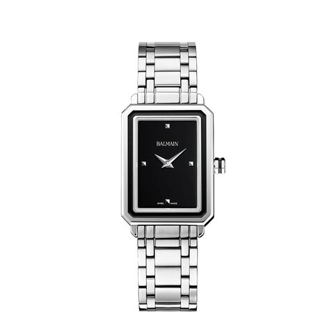 montre Balmain avec un boîtier en acier, un cadran noir et un diamètre de 25 x 33 mm
