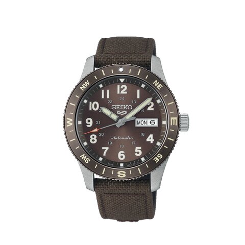 montre Seiko avec un boîtier en acier, un cadran brun et un diamètre de 41 mm