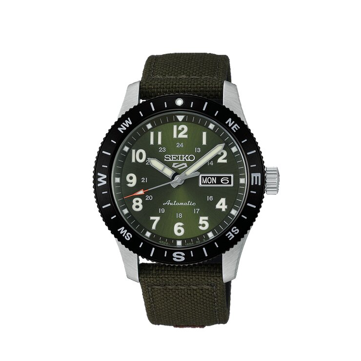 Seiko horloge met een kast in staal, met een wijzerplaat in het groen en een diameter van 41 mm