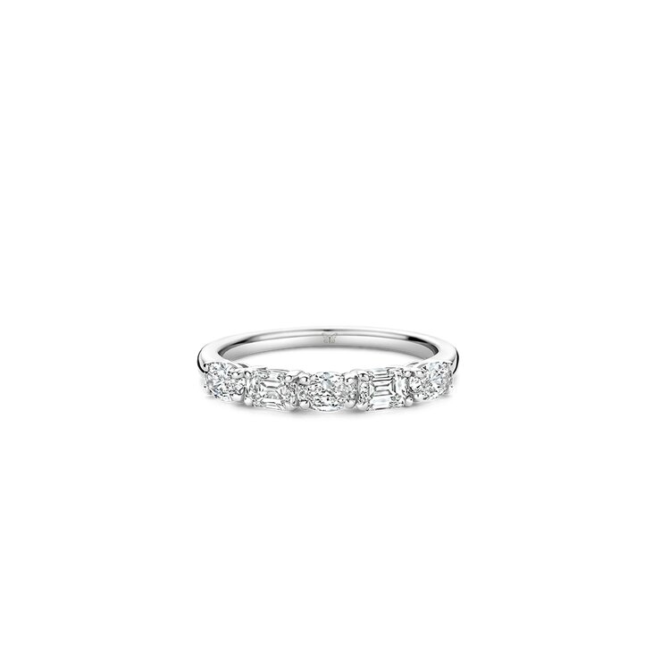 The Exclusive Collection trouwring in wit goud 18kt met briljant van 0,55 karaat als hoofdsteen omringd door briljanten van 0,46 karaat