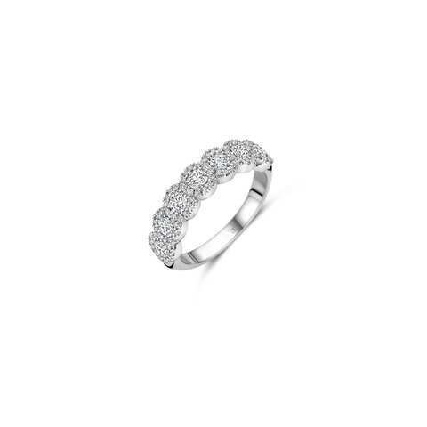 The Exclusive Collection trouwring in wit goud 18kt met briljant van 0,80 karaat als hoofdsteen omringd door briljanten van 0,28 karaat
