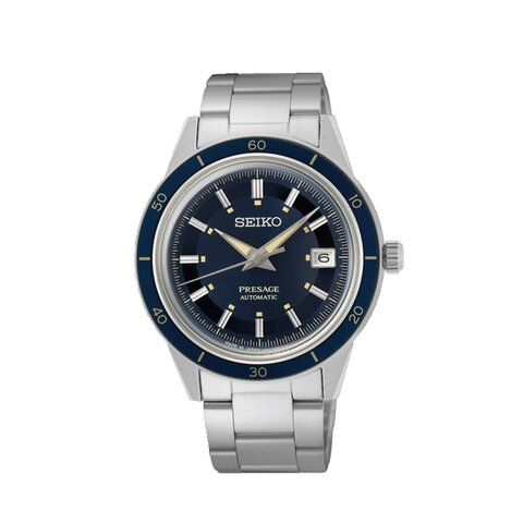 Seiko horloge met een kast in staal, met een wijzerplaat in het blauw en een diameter van 41 mm