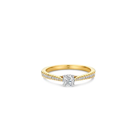 bague de fiançailles The Exclusive Collection en or jaune 18 ct avec brillant (diamant rond) de 0.40 carat comme pierre principale entouré de briljants de 0,16 karaat