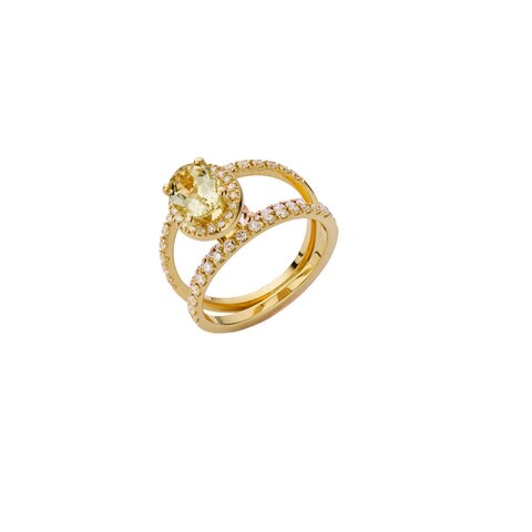 bague de fiançailles Atelier P. en or jaune 18 ct avec béryl entouré de briljants de 0,62 karaat