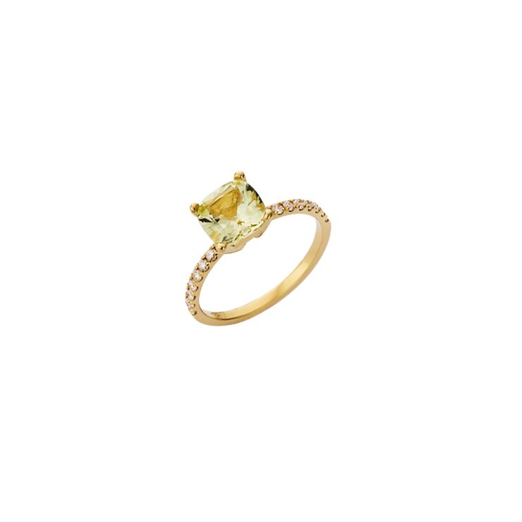 bague de fiançailles Atelier P. en or jaune 18 ct avec béryl entouré de briljants de 0,21 karaat
