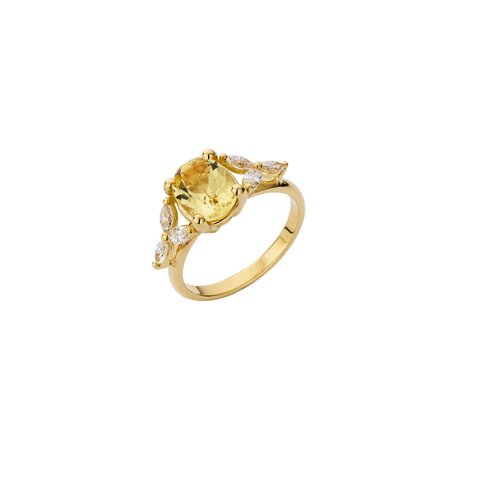 bague de fiançailles Atelier P. en or jaune 18 ct avec béryl entouré de briljants de 0,36 karaat
