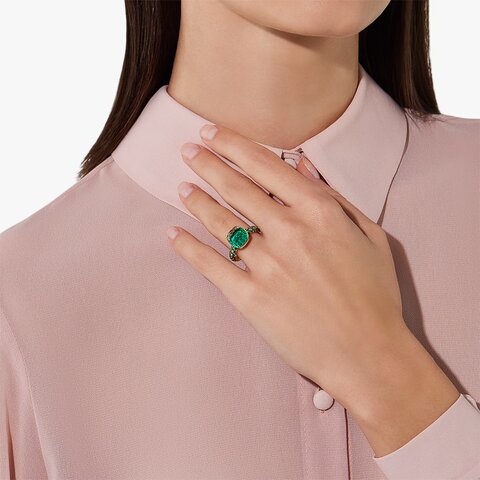 bague Pomellato en or rose 18 ct avec prasioliet & malachiet et tsavorit