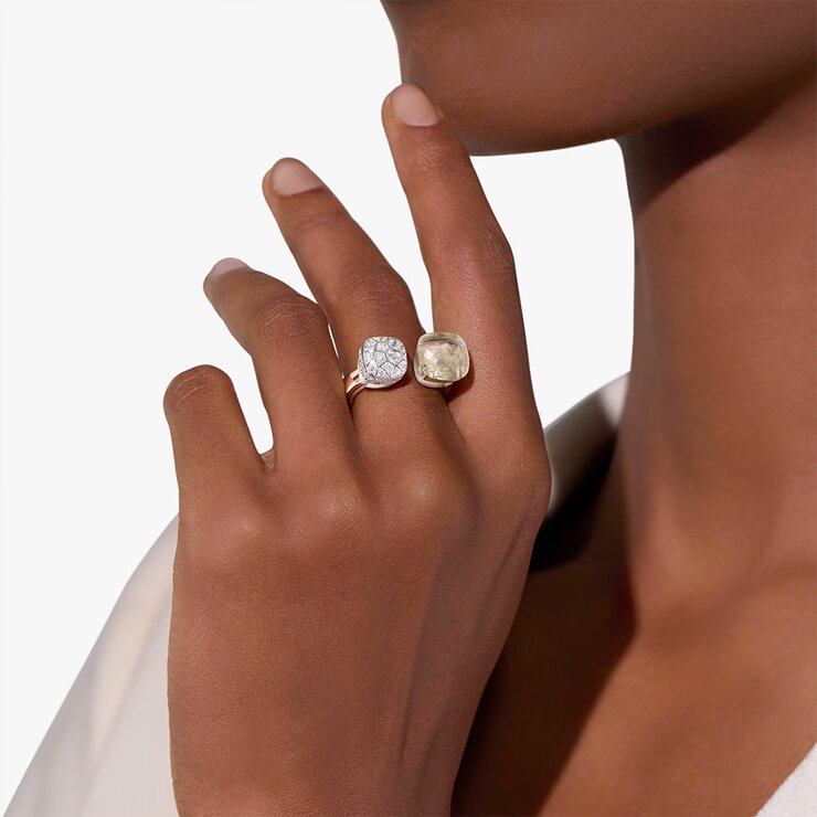 bague Pomellato en or rose 18 ct avec topaze incoloré entouré de briljants de 0,80 karaat