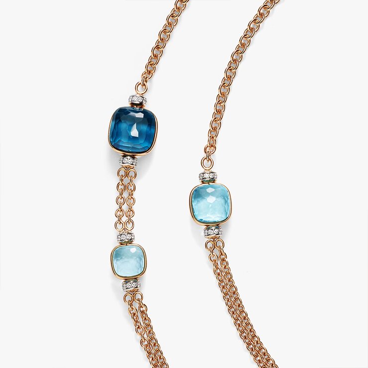collier Pomellato en or rose 18 ct avec topaze bleue & topaze london entouré de briljants de 2,00 karaat