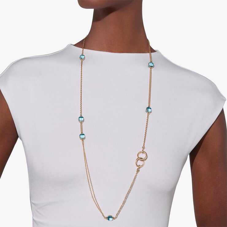 Pomellato ketting in rosé goud 18kt met topaas blauw