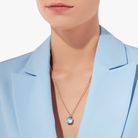 Pomellato ketting in rosé goud 18kt met topaas blauw omringd door briljanten van 0,11 karaat
