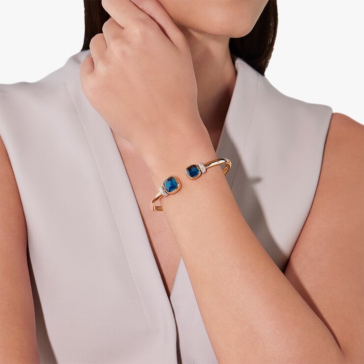 Pomellato armband in rosé goud 18kt met topaas london omringd door briljanten van 0,49 karaat