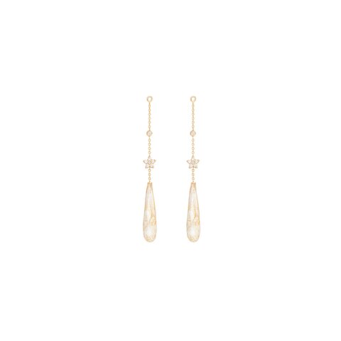 boucles d'oreilles Ole Lynggaard en or jaune 18 ct avec quartz rutile entouré de briljants de 0,12 karaat