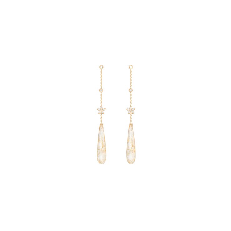 Ole Lynggaard oorringen in geel goud 18kt met quartz rutile omringd door briljanten van 0,12 karaat