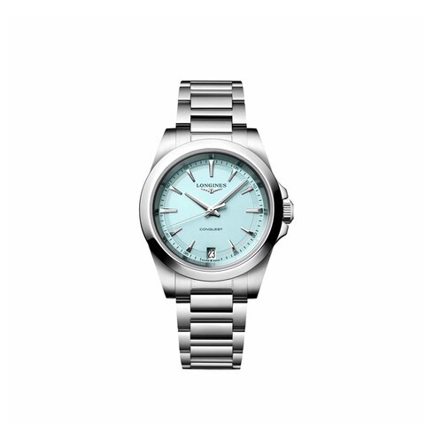 Longines horloge met een kast in staal, met een wijzerplaat in het blauw en een diameter van 34 mm