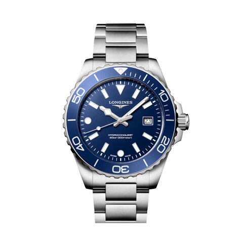 montre Longines avec un boîtier en acier, un cadran bleu et un diamètre de 42 mm