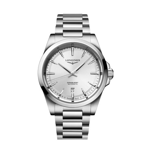 Longines horloge met een kast in staal, met een wijzerplaat in het zilver en een diameter van 41 mm