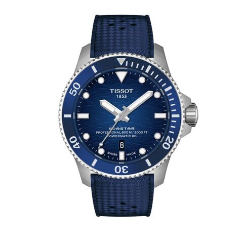 montre Tissot avec un boîtier en céramique sur acier, un cadran bleu et un diamètre de 44 mm