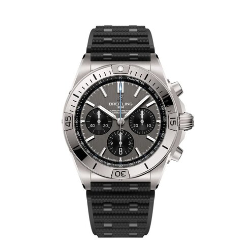 Breitling horloge met een kast in titanium, met een wijzerplaat in het grijs en een diameter van 42 mm