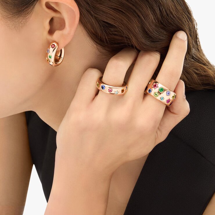 Pomellato ring in rosé goud 18kt met amethist & saffier & robijn
