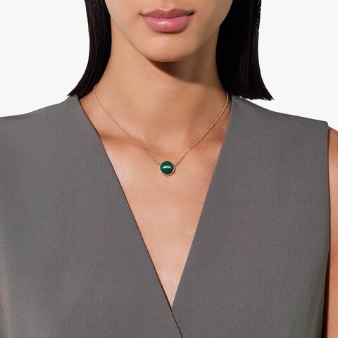 Pomellato ketting in rosé goud 18kt met malachiet & parelmoer omringd door briljanten van 0,04 karaat