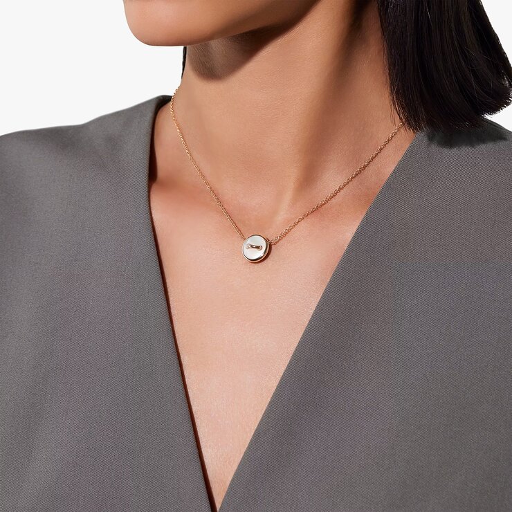 Pomellato ketting in rosé goud 18kt met malachiet & parelmoer omringd door briljanten van 0,04 karaat