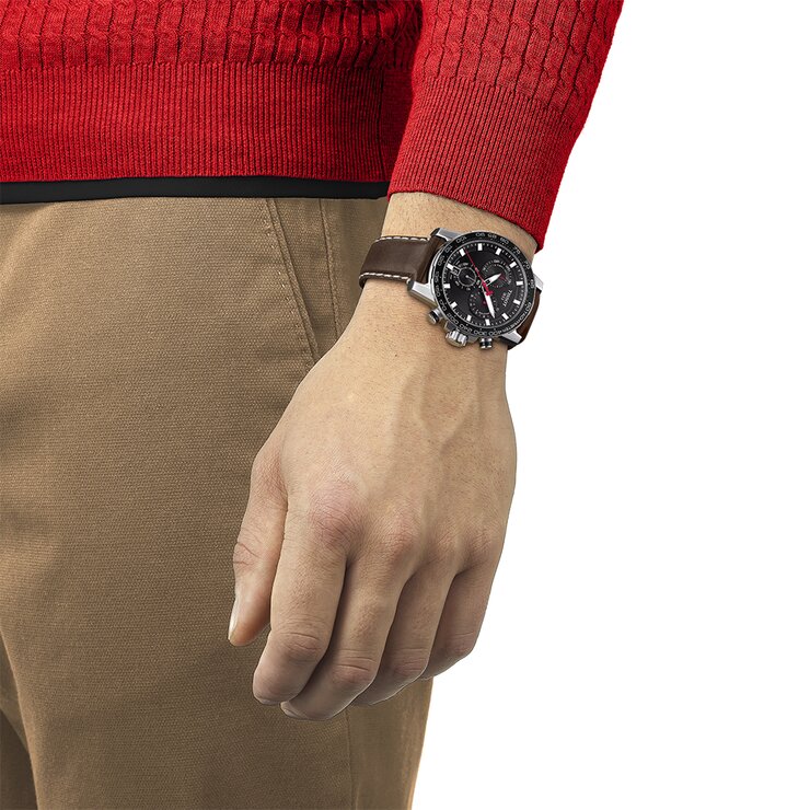 Tissot horloge met een kast in staal, met een wijzerplaat in het zwart en een diameter van 45.5 mm