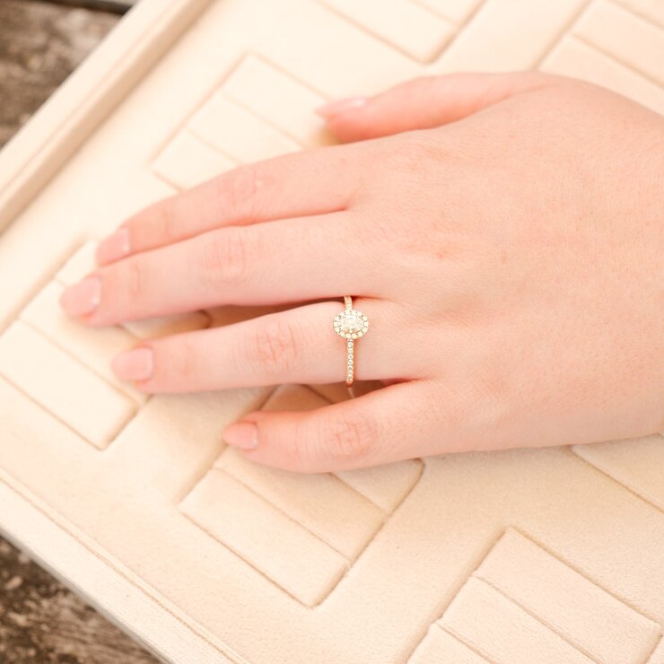 The Exclusive Collection verlovingsring in rosé goud 18kt met ovalen diamant van 0,30 karaat als hoofdsteen omringd door briljanten van 0,24 karaat