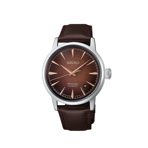 Seiko horloge met een kast in staal, met een wijzerplaat in het bruin en een diameter van 38.5 mm