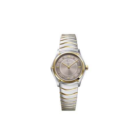 Ebel horloge met een kast in geel goud op staal, met een wijzerplaat in het bruin met briljant en een diameter van 29 mm