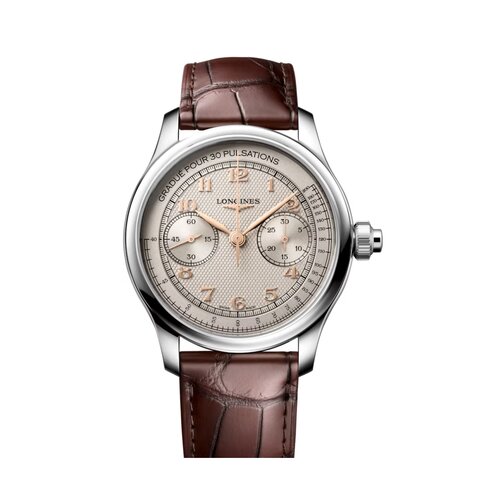 Longines horloge met een kast in staal, met een wijzerplaat in het beige en een diameter van 41 mm