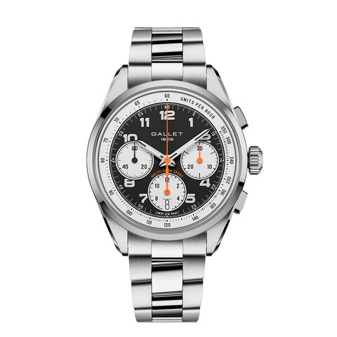 Gallet horloge met een kast in staal, met een wijzerplaat in het zwart en een diameter van 41 mm