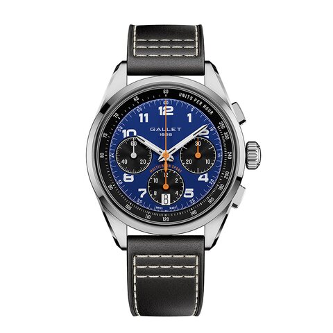 Gallet horloge met een kast in staal, met een wijzerplaat in het blauw en een diameter van 41 mm