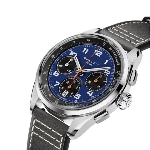 Gallet horloge met een kast in staal, met een wijzerplaat in het blauw en een diameter van 41 mm