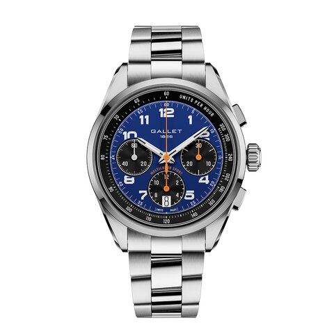 Gallet horloge met een kast in staal, met een wijzerplaat in het blauw en een diameter van 41 mm