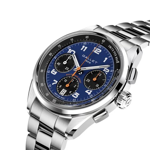 Gallet horloge met een kast in staal, met een wijzerplaat in het blauw en een diameter van 41 mm