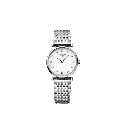 montre Longines avec un boîtier en acier, un cadran nacre avec brillant et un diamètre de 24 mm