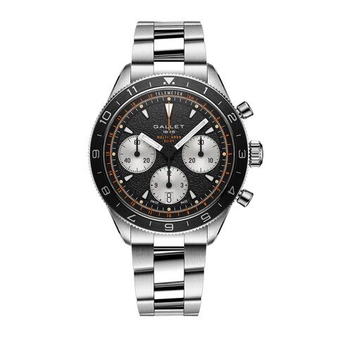 Gallet horloge met een kast in staal, met een wijzerplaat in het zwart en een diameter van 42 mm