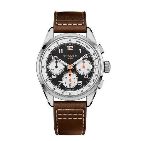 Gallet horloge met een kast in staal, met een wijzerplaat in het zwart en een diameter van 41 mm