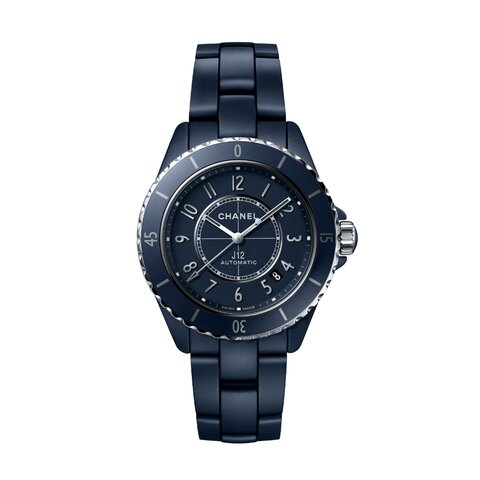 CHANEL horloge met een kast in keramiek, met een wijzerplaat in het blauw en een diameter van 38 mm