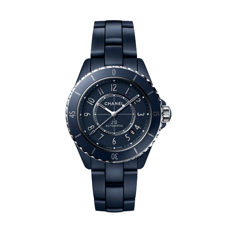 CHANEL horloge met een kast in keramiek, met een wijzerplaat in het blauw en een diameter van 38 mm