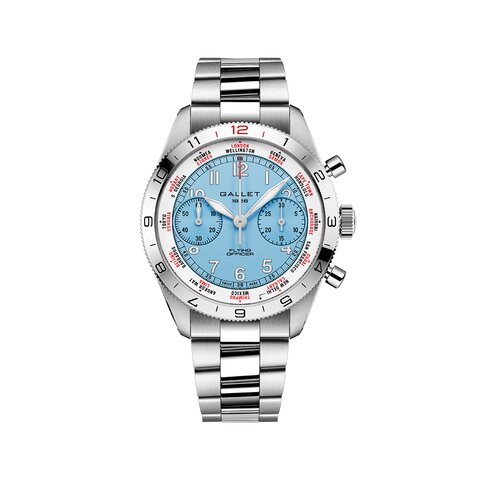 montre Gallet avec un boîtier en acier, un cadran bleu et un diamètre de 40 mm