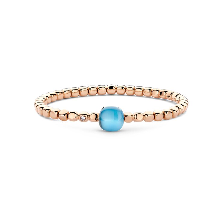 Bigli armband in rosé goud 18kt met topaas blauw & parelmoer & turquoise omringd door briljanten van 0,04 karaat