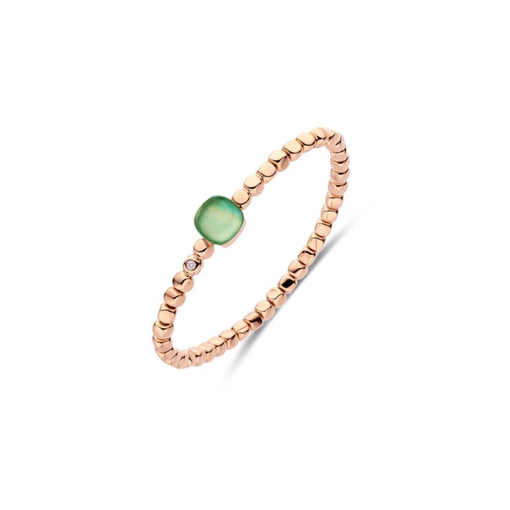 Bigli armband in rosé goud 18kt met citroenkwarts & groene aventurijn & parelmoer omringd door briljanten van 0,04 karaat