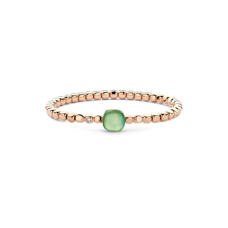 Bigli armband in rosé goud 18kt met citroenkwarts & groene aventurijn & parelmoer omringd door briljanten van 0,04 karaat
