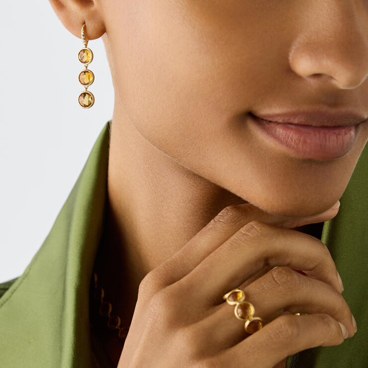 Marco Bicego oorringen in geel goud 18kt met quartz citrien omringd door briljanten van 0,04 karaat
