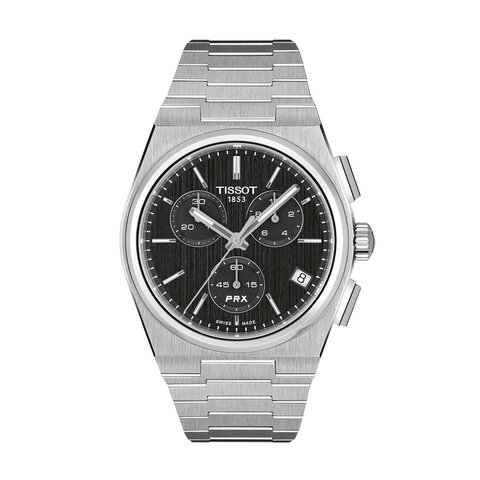 montre Tissot avec un boîtier en acier, un cadran noir et un diamètre de 41 mm